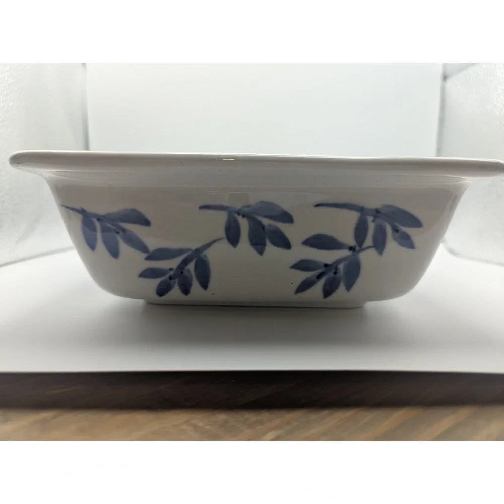 Vtg Tabletops Unlimited Over and Over Baking Dish‎ Blue Leaf 10x7